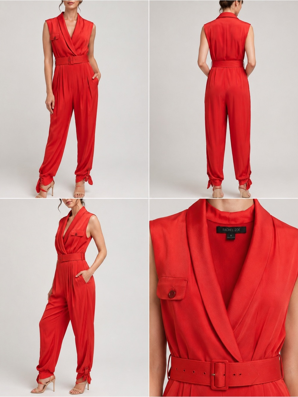 Rachel Zoe Silk Orange Sleeveless Wrap Jumpsuit with Belted Waist
